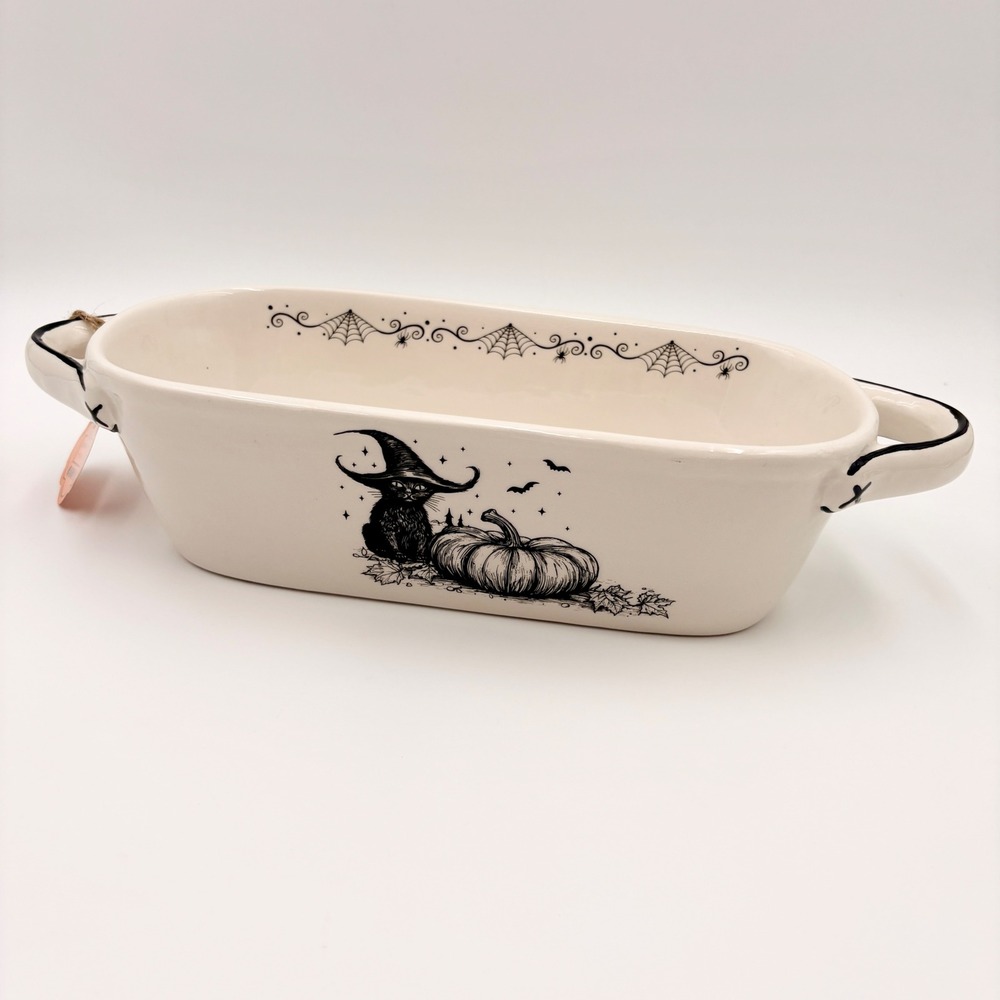 10 Strawberry Street Halloween Black Cat Witch Hat Pumpkin Ceramic Loaf Pan